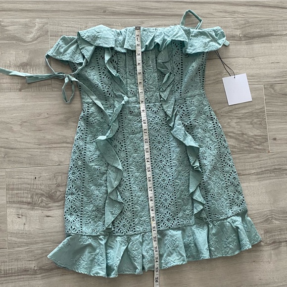 MAJORELLE NWT Teal eyelet shoulder tie dress small NWT NEW ruffles shoulder tie - Picture 7 of 12